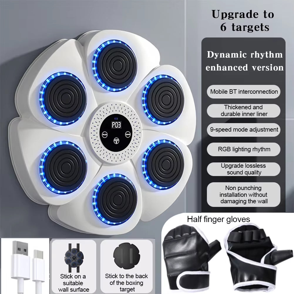 Smart Music Boxing Machine Bluetooth Boxing Reaction Wall Target Muay Thai Training Sandbag RGB Light Punching Equipment 