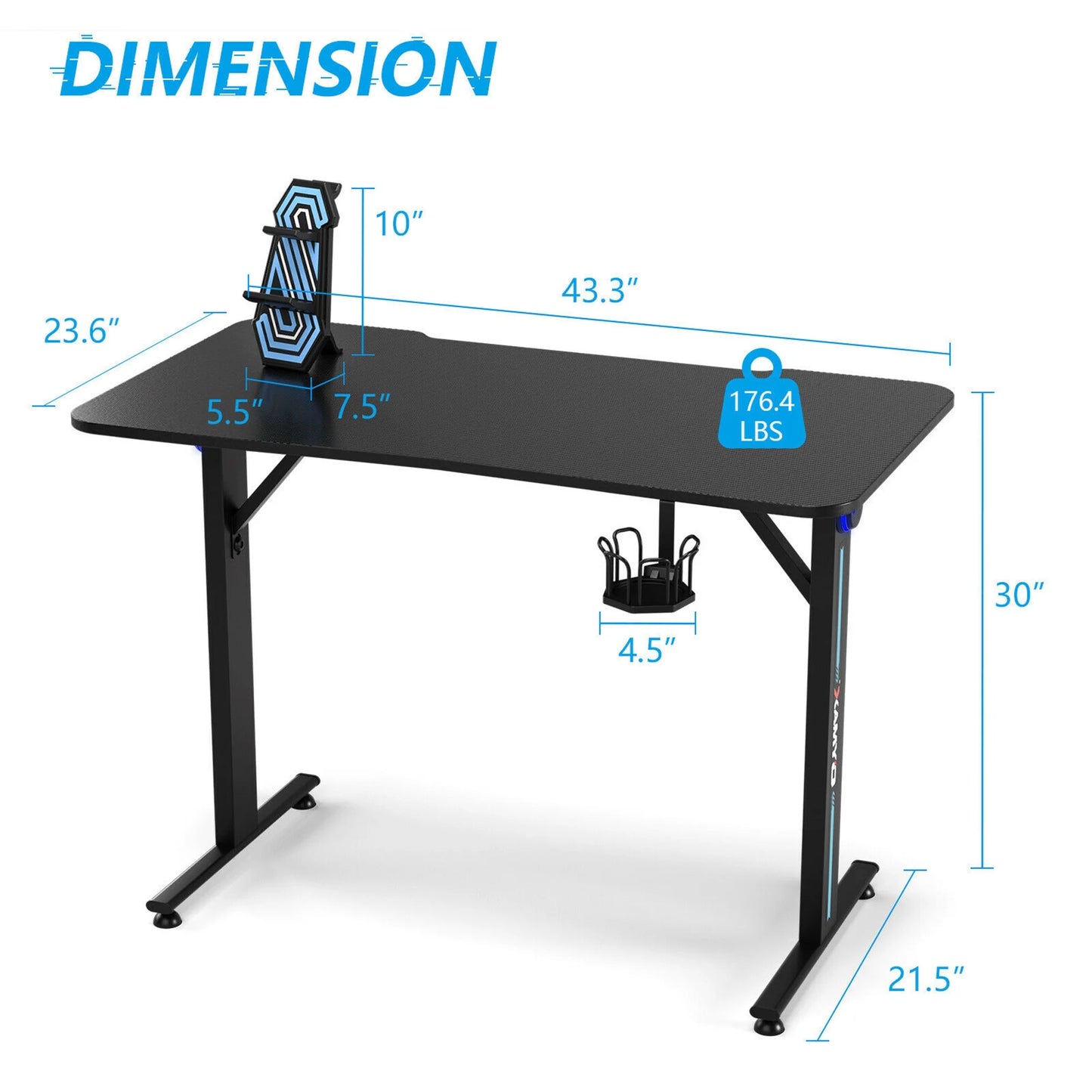 Gaming Desk Home Office PC Computer Desk W/Led Lignt&Gaming Handle Rack
