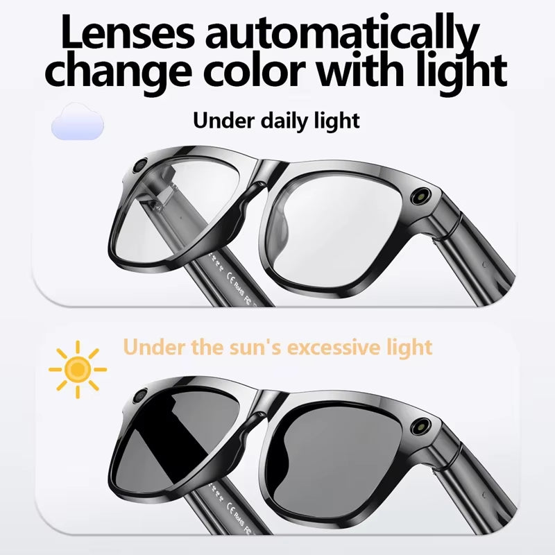 1080P HD Smart Glasses Color-Changing Lens 800W Pixel Bluetooth AI GPT Camera Call Voice Assistant Translate Identify Objects