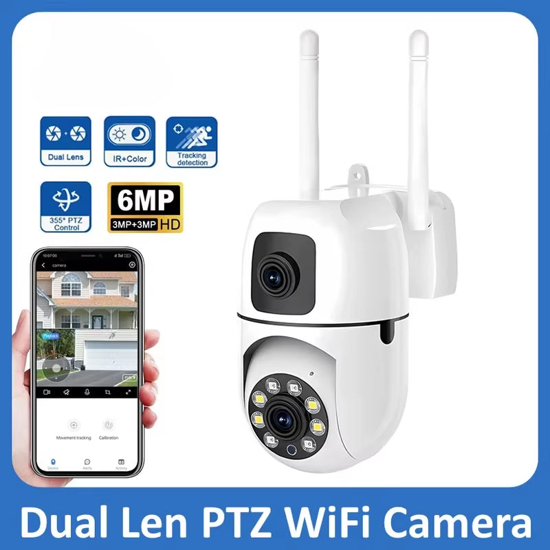 6MP Dual Lens Wifi Camera 2.4Ghz Wifi Security Camera Protection Full Color Night Vision PTZ Video Wifi Surveillance Camera Home