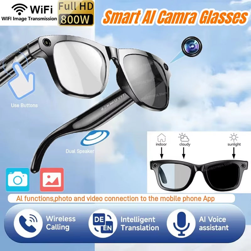 1080P HD Smart Glasses Color-Changing Lens 800W Pixel Bluetooth AI GPT Camera Call Voice Assistant Translate Identify Objects