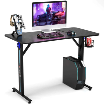 Gaming Desk Home Office PC Computer Desk W/Led Lignt&Gaming Handle Rack