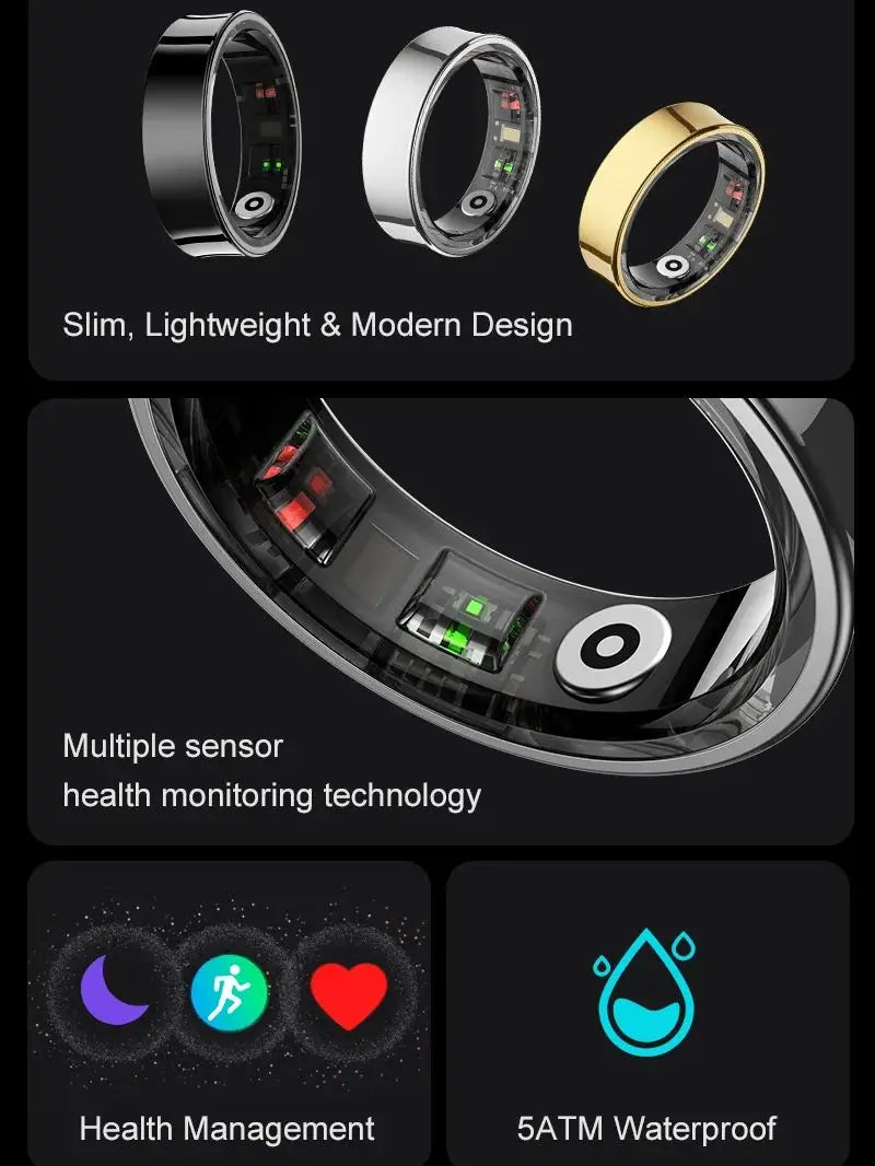 New Smart Ring R09 Health Monitor Multi Sport Mode Skin Temperature Measurement 5ATM Waterproof Smart Ring with Charging Case