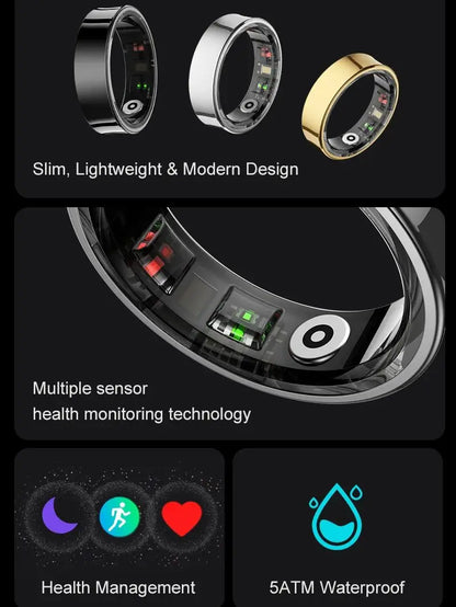 New Smart Ring R09 Health Monitor Multi Sport Mode Skin Temperature Measurement 5ATM Waterproof Smart Ring with Charging Case