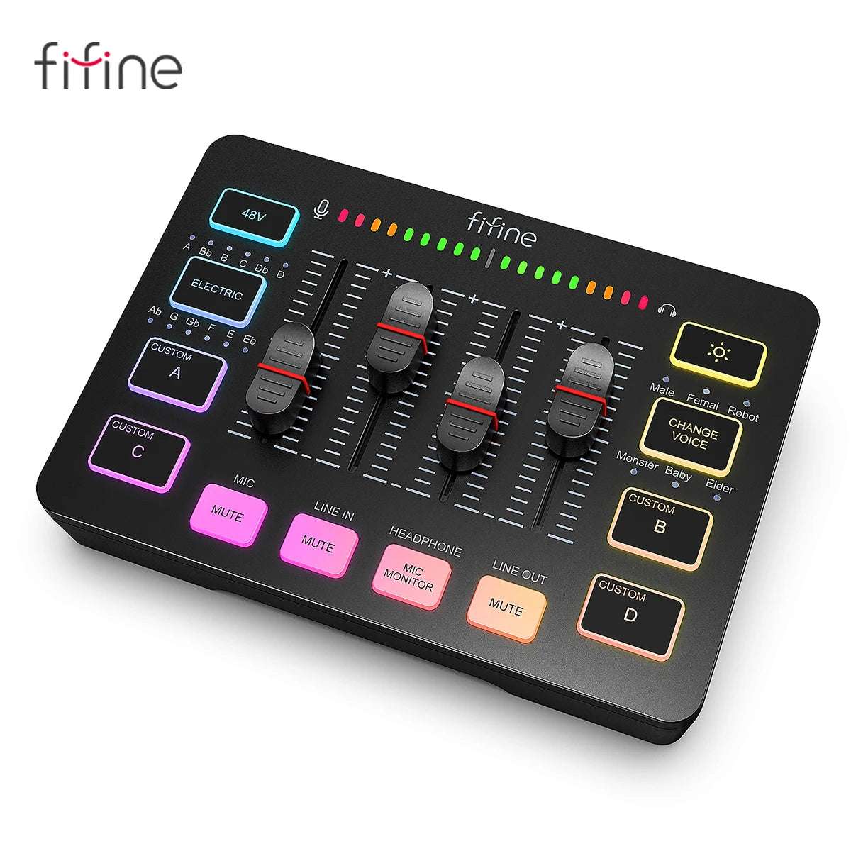 Gaming Audio Mixer,Streaming 4-Channel RGB Mixer with XLR Microphone Interface,For Game Voice,Podcast,Ampligame SC3