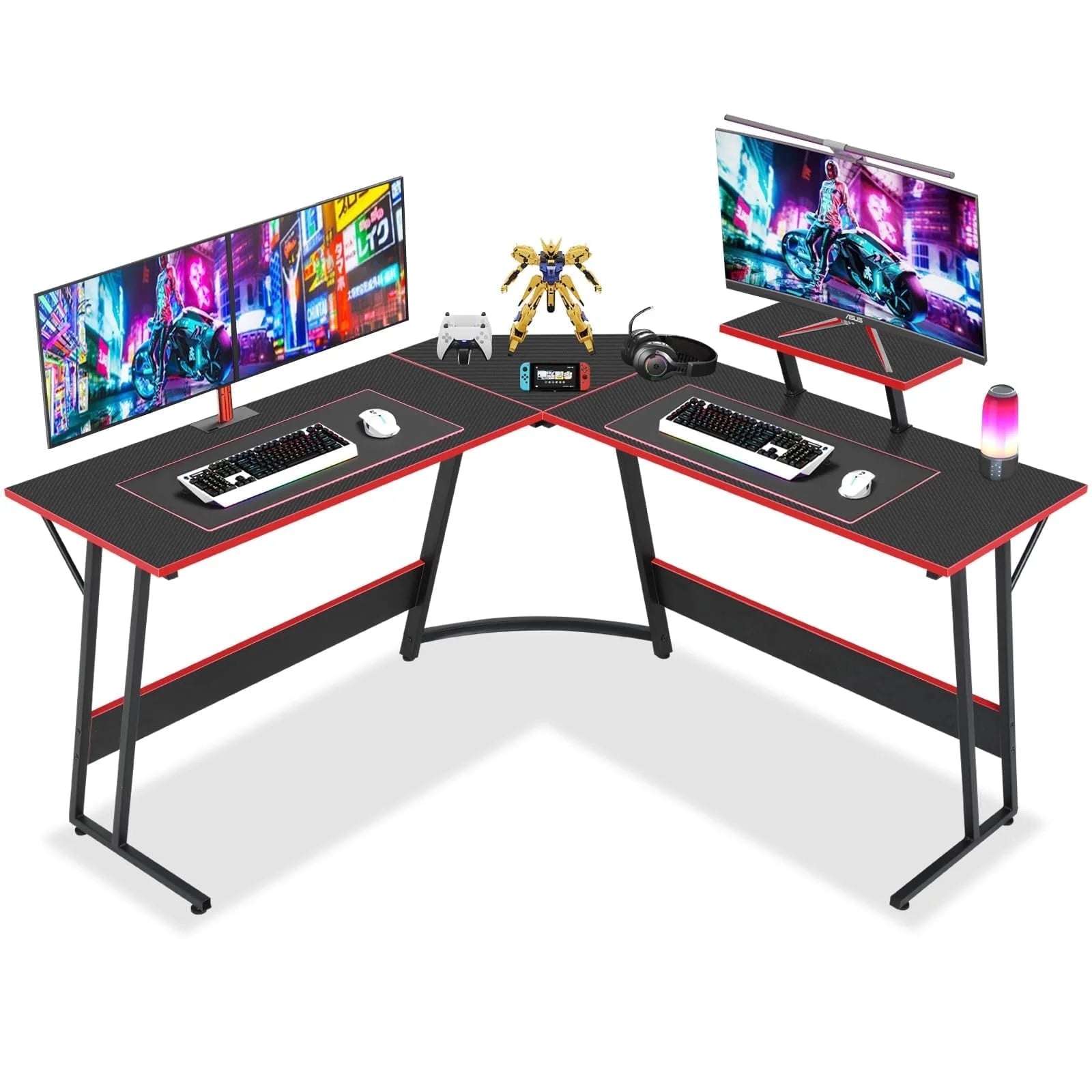 L-Shaped Gaming Desk 50 Inches Corner Computer Desk, Home Office Desk with Large Desktop Gaming Table for Adults&Kids,Black