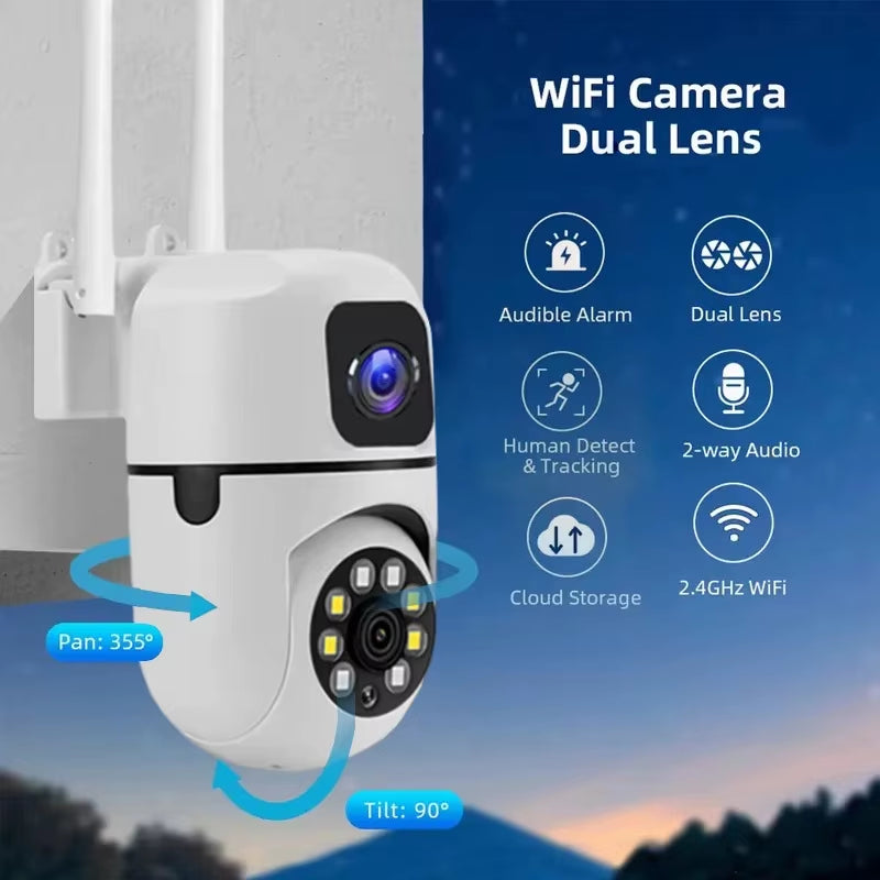 6MP Dual Lens Wifi Camera 2.4Ghz Wifi Security Camera Protection Full Color Night Vision PTZ Video Wifi Surveillance Camera Home
