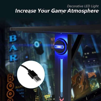 Gaming Desk Home Office PC Computer Desk W/Led Lignt&Gaming Handle Rack