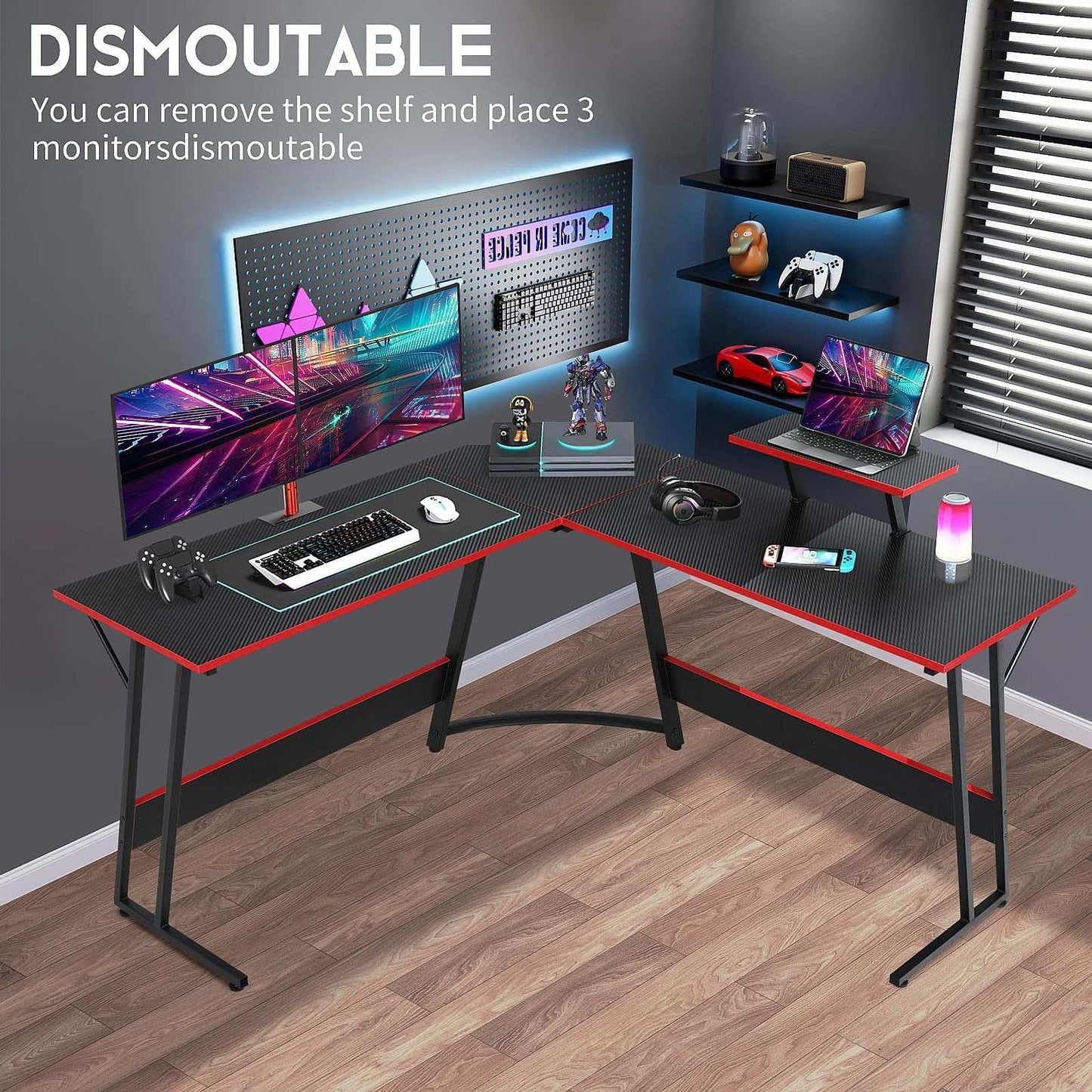L-Shaped Gaming Desk 50 Inches Corner Computer Desk, Home Office Desk with Large Desktop Gaming Table for Adults&Kids,Black