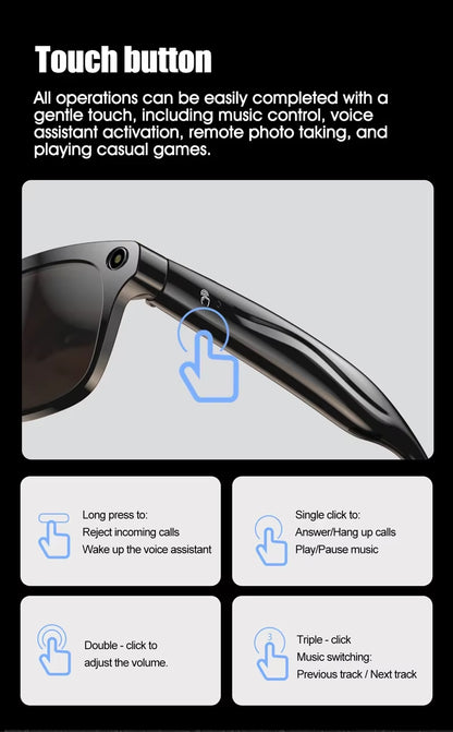 1080P HD Smart Glasses Color-Changing Lens 800W Pixel Bluetooth AI GPT Camera Call Voice Assistant Translate Identify Objects
