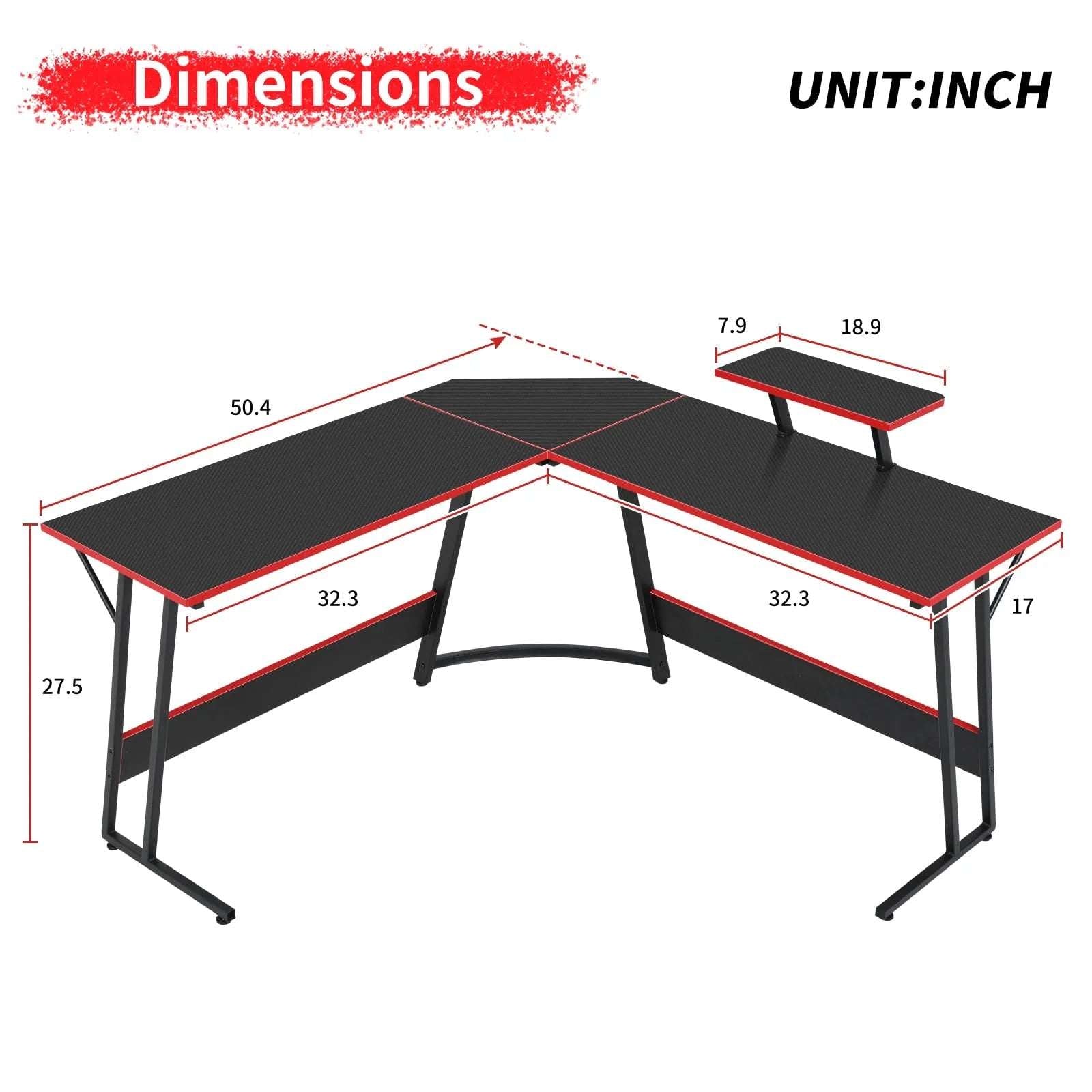 L-Shaped Gaming Desk 50 Inches Corner Computer Desk, Home Office Desk with Large Desktop Gaming Table for Adults&Kids,Black