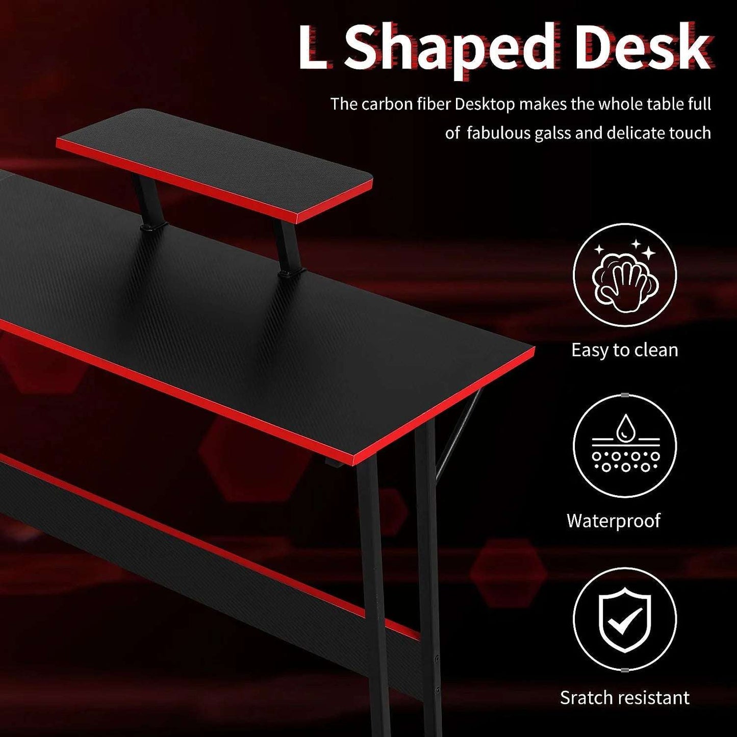 L-Shaped Gaming Desk 50 Inches Corner Computer Desk, Home Office Desk with Large Desktop Gaming Table for Adults&Kids,Black