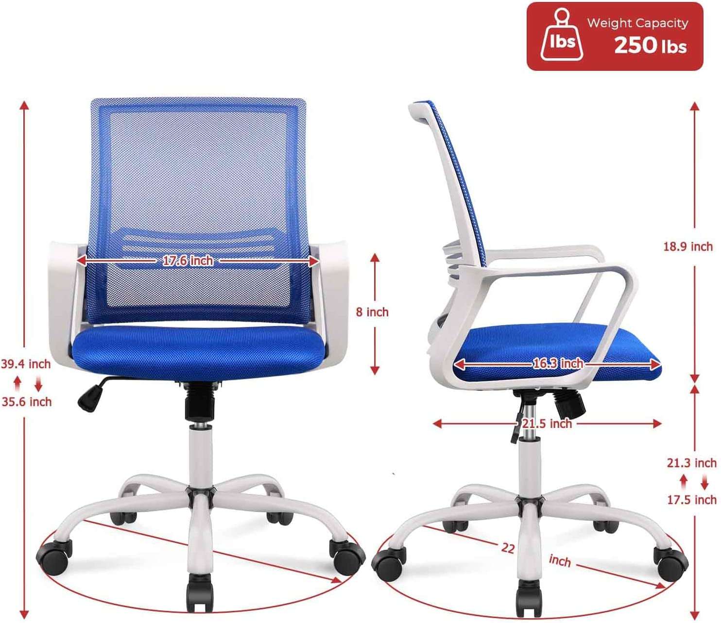 Ergonomic Computer, Home Wheels Mesh Office Desk, Mid Back Rolling Task Chair, Blue