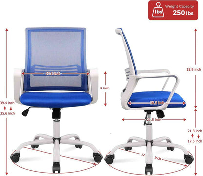 Ergonomic Computer, Home Wheels Mesh Office Desk, Mid Back Rolling Task Chair, Blue