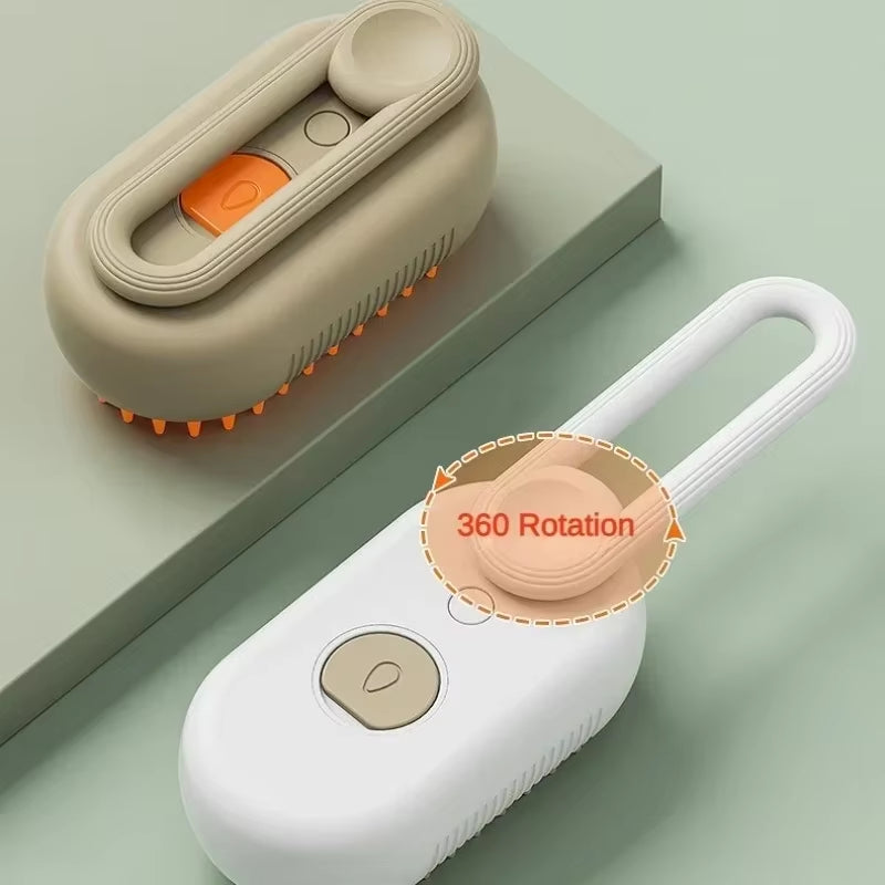 Massage Brush with Cat and Dog Spray, Steam Brush 3 in 1 with Button, Folding, Rotating, Floating, Used for Hair Removal