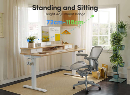 40 X 24 Inch Height Adjustable Electric Standing Desk with Double Drawer, Computer Desk, Home Office Stand up Table with 4 Height-Adjustable Feets & 2 Hooks, Light Rustic