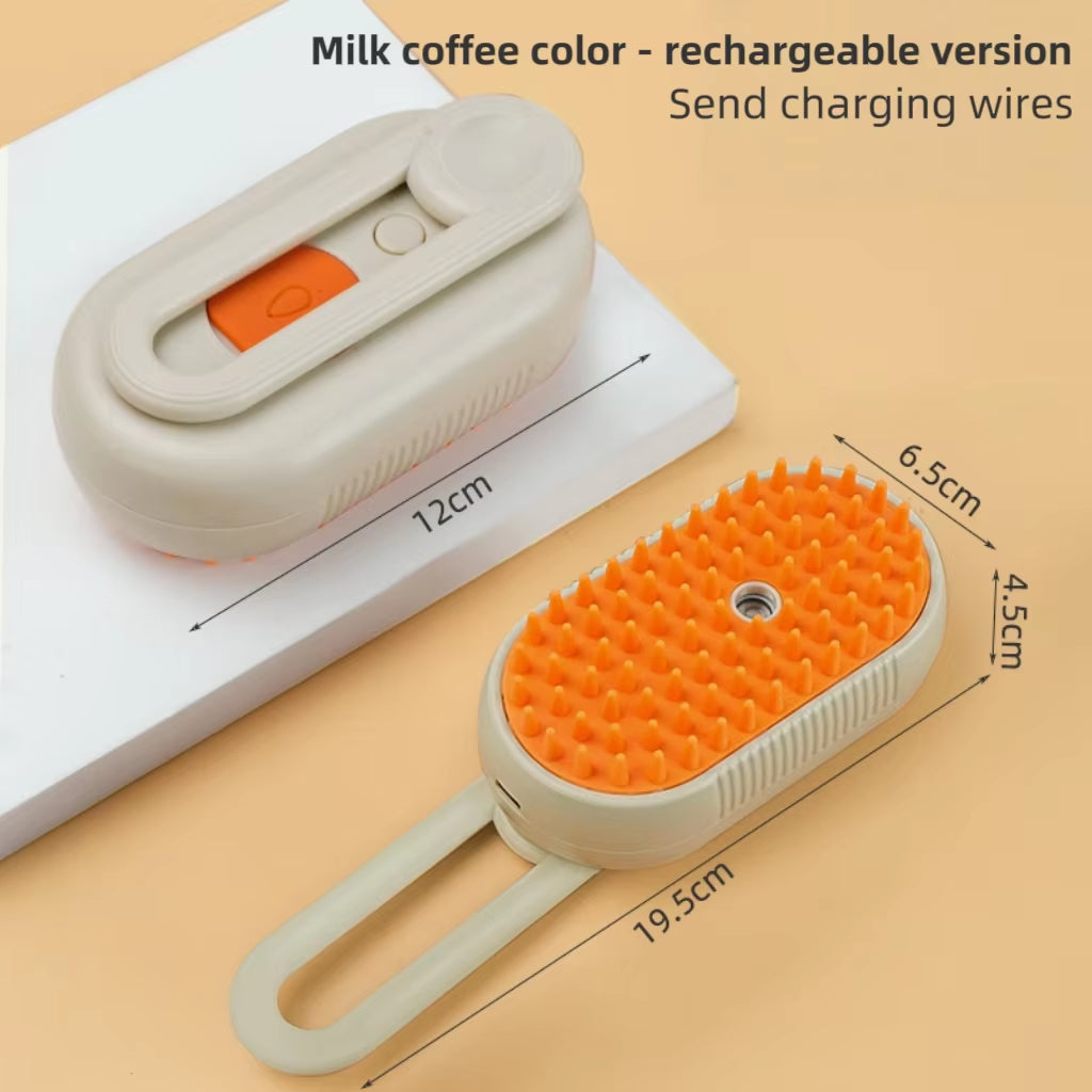 Massage Brush with Cat and Dog Spray, Steam Brush 3 in 1 with Button, Folding, Rotating, Floating, Used for Hair Removal