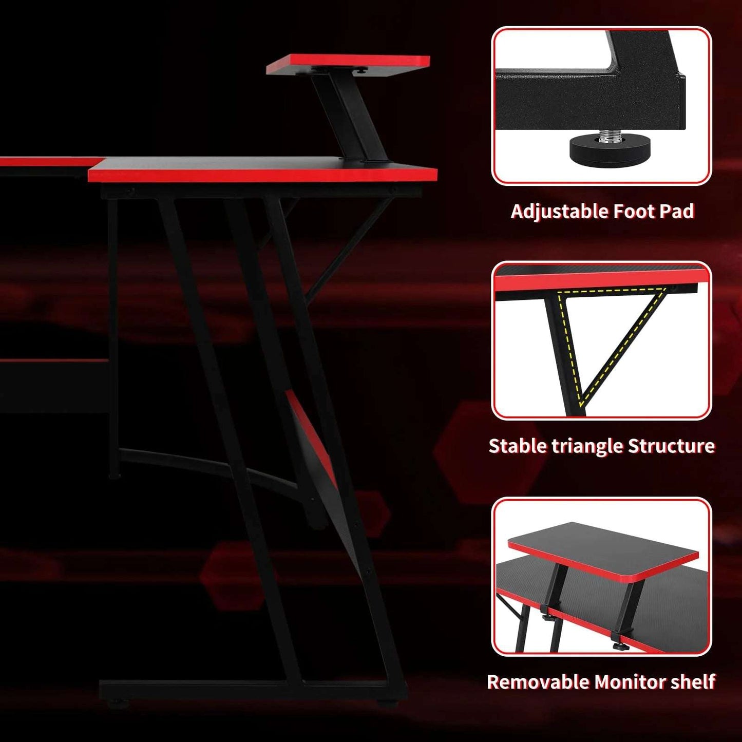 L-Shaped Gaming Desk 50 Inches Corner Computer Desk, Home Office Desk with Large Desktop Gaming Table for Adults&Kids,Black