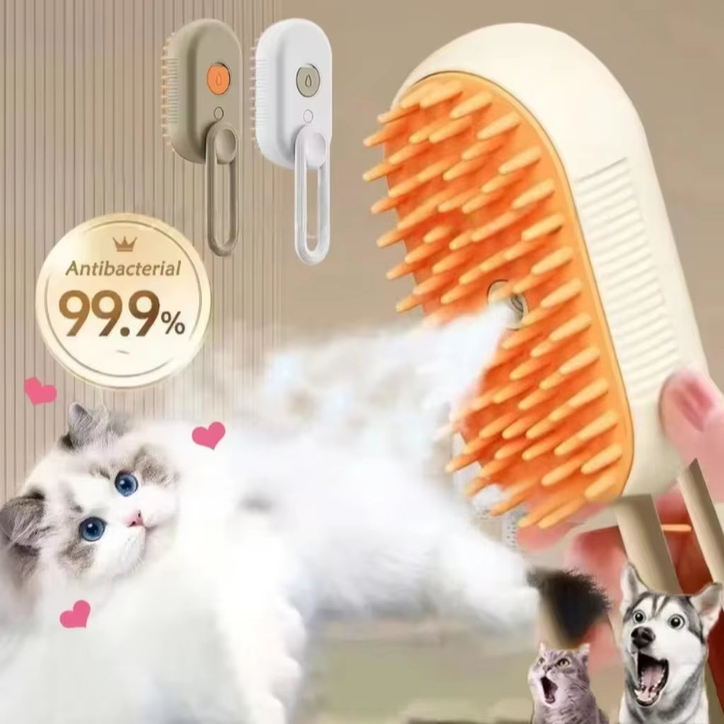 Massage Brush with Cat and Dog Spray, Steam Brush 3 in 1 with Button, Folding, Rotating, Floating, Used for Hair Removal